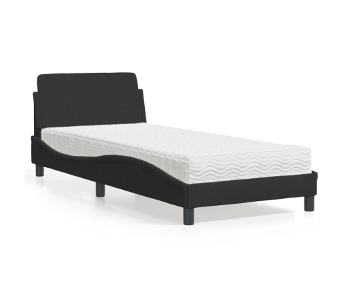 Cama con colchón terciopelo negro 90x190 cm