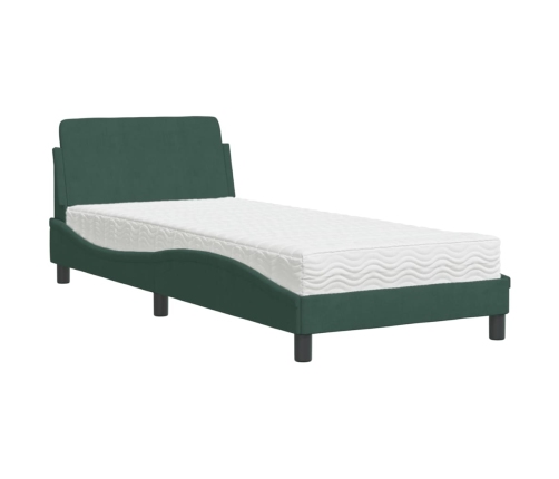 Cama con colchón terciopelo verde oscuro 90x190 cm