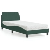 Cama con colchón terciopelo verde oscuro 90x190 cm