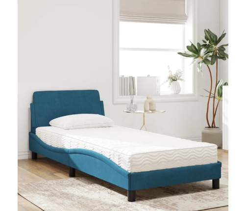 Cama con colchón terciopelo azul 90x190 cm