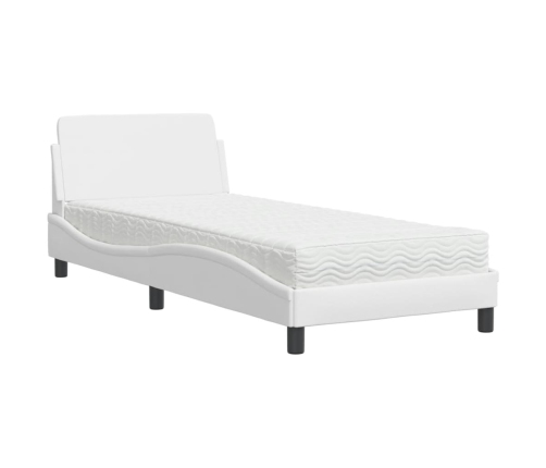 vidaXL Cama con colchón cuero sintético blanco 90x190 cm