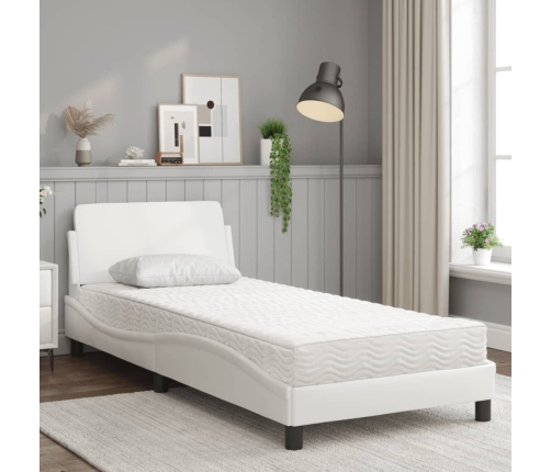 vidaXL Cama con colchón cuero sintético blanco 90x190 cm