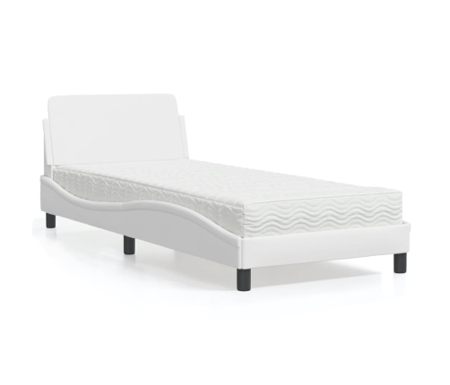 vidaXL Cama con colchón cuero sintético blanco 90x190 cm