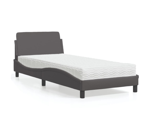 Cama con colchón cuero sintético gris 90x190 cm