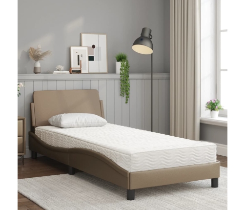 Cama con colchón cuero sintético capuchino 90x190 cm