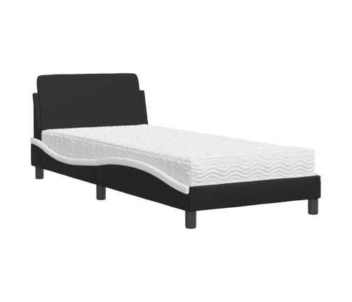 Cama con colchón cuero sintético negro y blanco 90x190 cm