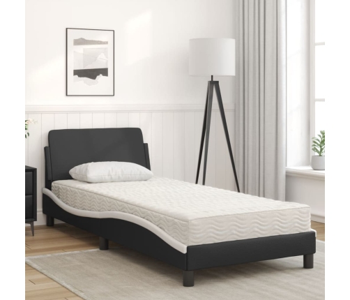 Cama con colchón cuero sintético negro y blanco 90x190 cm