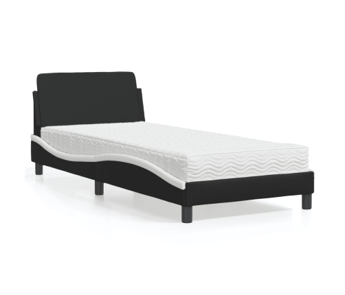 Cama con colchón cuero sintético negro y blanco 90x190 cm