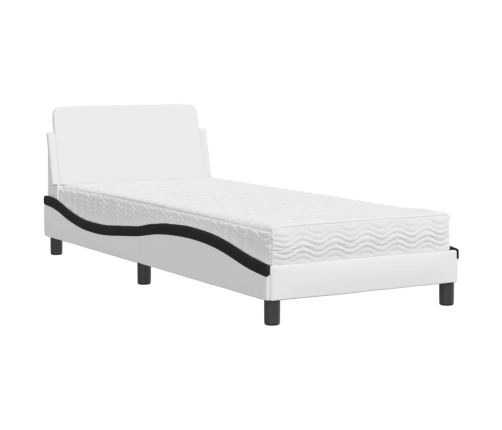 Cama con colchón cuero sintético blanco y negro 90x190 cm