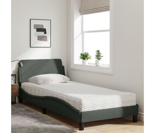 Cama con colchón tela gris oscuro 90x200 cm