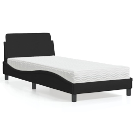 Cama con colchón tela negro 90x200 cm