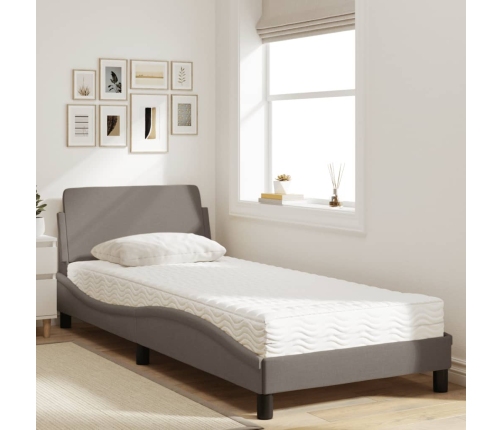 Cama con colchón tela gris taupe 90x200 cm