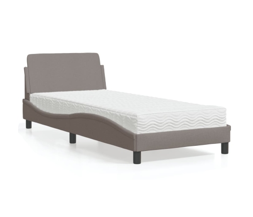 Cama con colchón tela gris taupe 90x200 cm