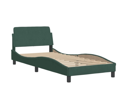 Cama con colchón terciopelo verde oscuro 90x200 cm