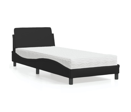 Cama con colchón cuero sintético negro 90x200 cm