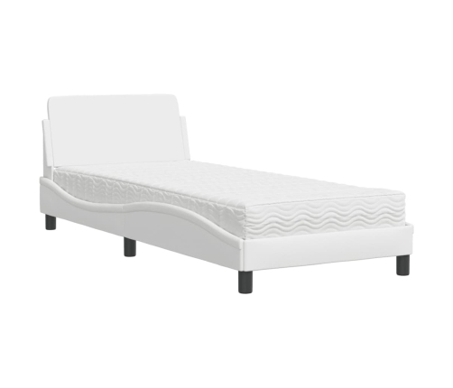 Cama con colchón cuero sintético blanco 90x200 cm