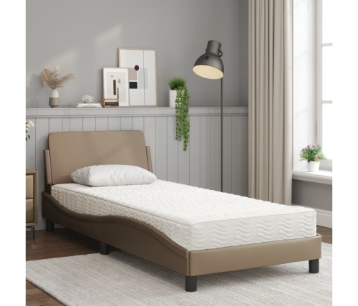 Cama con colchón cuero sintético capuchino 90x200 cm