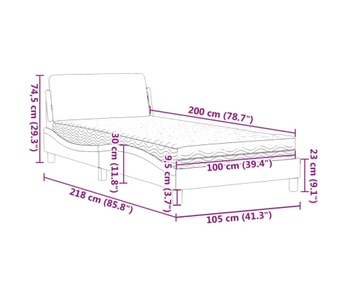 vidaXL Cama con colchón tela gris oscuro 100x200 cm