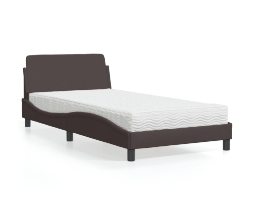 vidaXL Cama con colchón tela marrón oscuro 100x200 cm