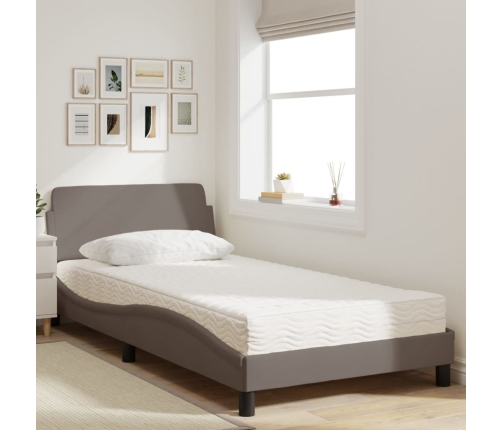 Cama con colchón tela gris taupe 100x200 cm