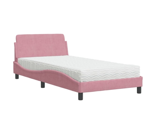 Cama con colchón terciopelo rosa 100x200 cm