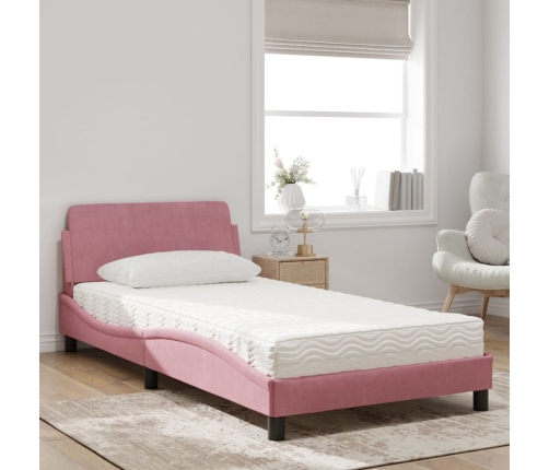 Cama con colchón terciopelo rosa 100x200 cm