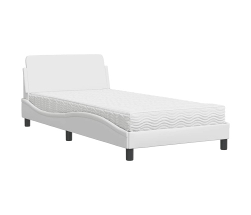 vidaXL Cama con colchón cuero sintético blanco 100x200 cm