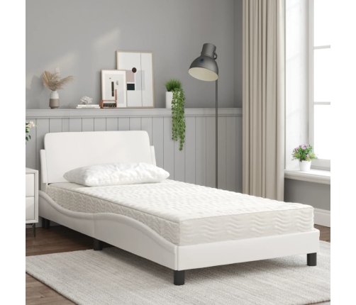 vidaXL Cama con colchón cuero sintético blanco 100x200 cm