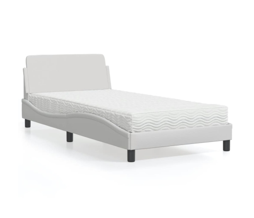 vidaXL Cama con colchón cuero sintético blanco 100x200 cm