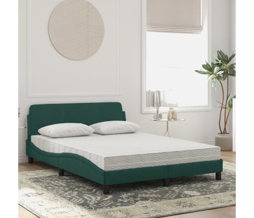 Cama con colchón terciopelo verde oscuro 120x200 cm