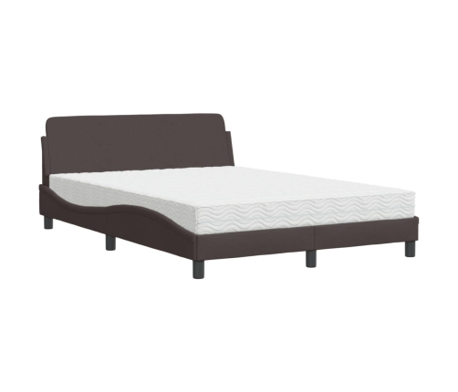 vidaXL Cama con colchón tela marrón oscuro 140x190 cm