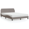 Cama con colchón tela gris taupe 140x190 cm