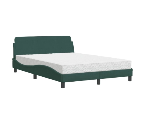 Cama con colchón terciopelo verde oscuro 140x190 cm