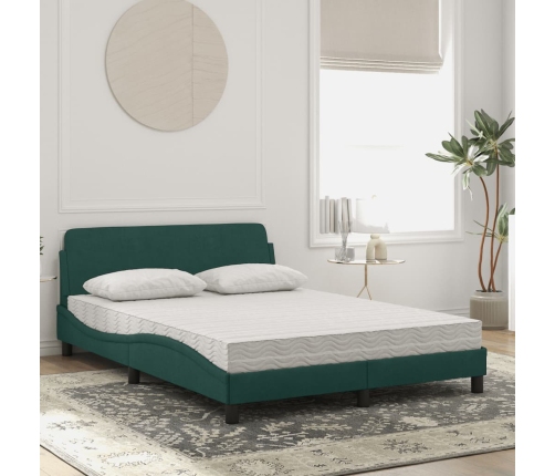 Cama con colchón terciopelo verde oscuro 140x190 cm