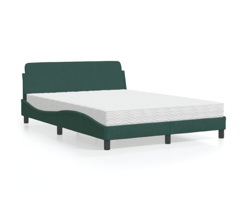 Cama con colchón terciopelo verde oscuro 140x190 cm