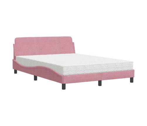 Cama con colchón terciopelo rosa 140x190 cm