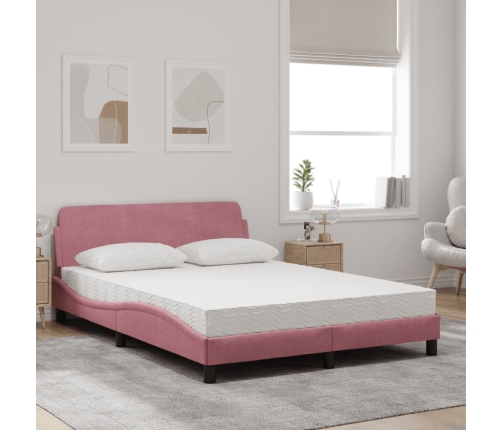 Cama con colchón terciopelo rosa 140x190 cm