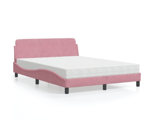 Cama con colchón terciopelo rosa 140x190 cm