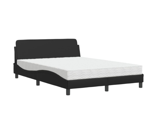 Cama con colchón cuero sintético negro 140x190 cm