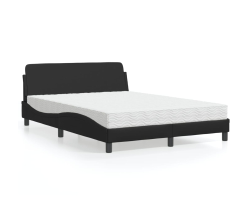 Cama con colchón cuero sintético negro 140x190 cm