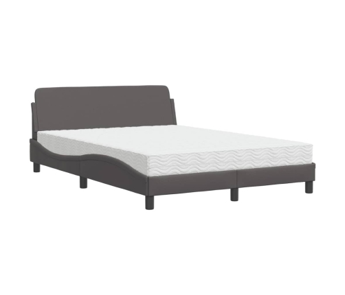 Cama con colchón cuero sintético gris 140x190 cm