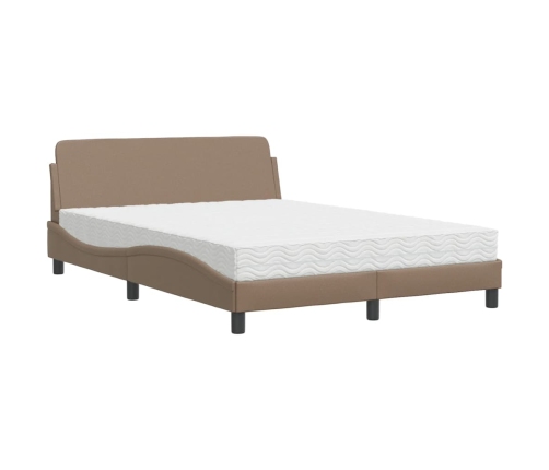 Cama con colchón cuero sintético capuchino 140x190 cm