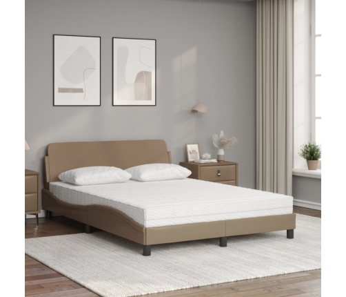 Cama con colchón cuero sintético capuchino 140x190 cm