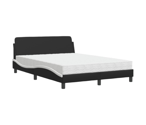 Cama con colchón cuero sintético negro y blanco 140x190 cm