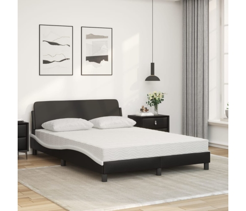 Cama con colchón cuero sintético negro y blanco 140x190 cm