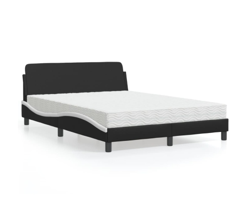 Cama con colchón cuero sintético negro y blanco 140x190 cm