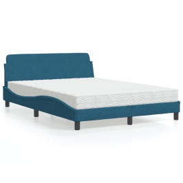Cama con colchón terciopelo azul 140x200 cm