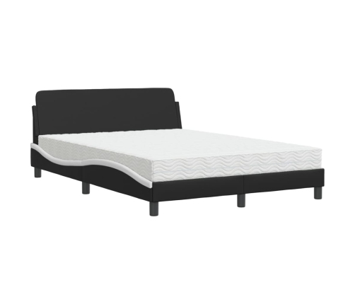 vidaXL Cama con colchón cuero sintético negro y blanco 140x200 cm