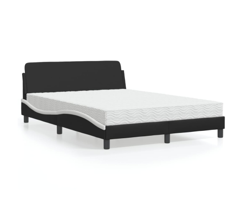 vidaXL Cama con colchón cuero sintético negro y blanco 140x200 cm