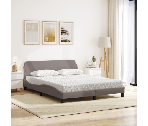 Cama con colchón de tela gris taupe 160x200 cm